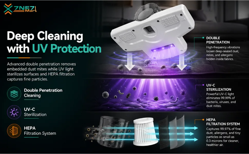 Cordless Vacuum Cleaner for Sofa & Bed | Vacuum Cleaning Machine Handheld | 2800Pa UV Dust Mite Cleaner | 2000mAh Rechargeable | Suitable for Bed, Sofa, Pillow & Other Fabric Surfaces (8/12)