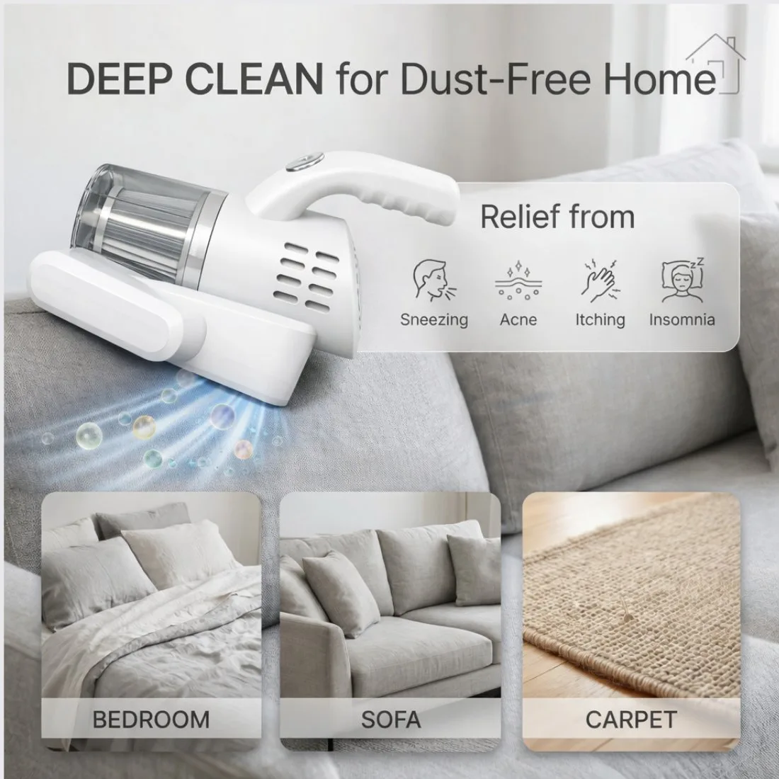 Cordless Vacuum Cleaner for Sofa & Bed | Vacuum Cleaning Machine Handheld | 2800Pa UV Dust Mite Cleaner | 2000mAh Rechargeable | Suitable for Bed, Sofa, Pillow & Other Fabric Surfaces (11/12)
