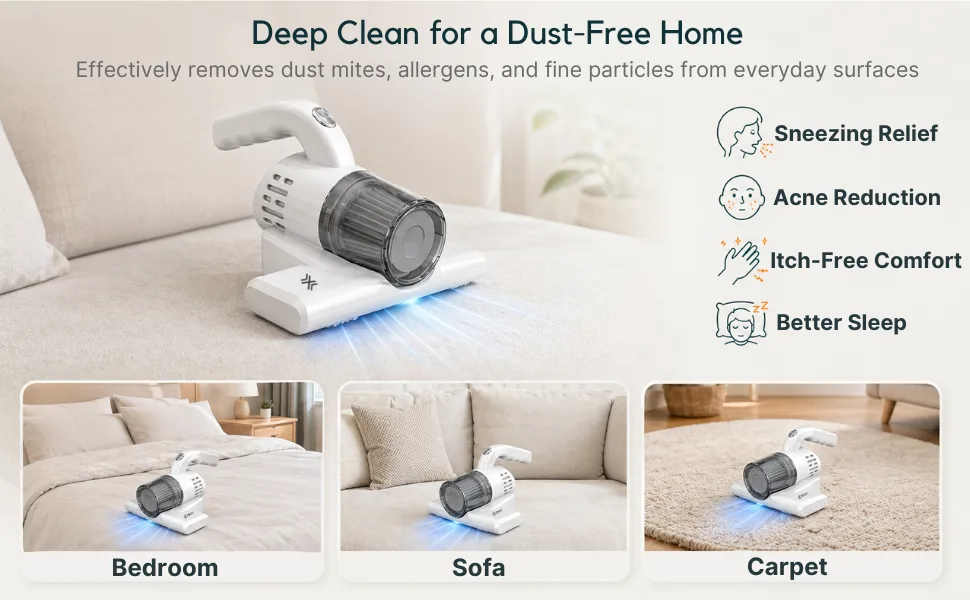 Cordless Vacuum Cleaner for Sofa & Bed | Vacuum Cleaning Machine Handheld | 2800Pa UV Dust Mite Cleaner | 2000mAh Rechargeable | Suitable for Bed, Sofa, Pillow & Other Fabric Surfaces (10/12)