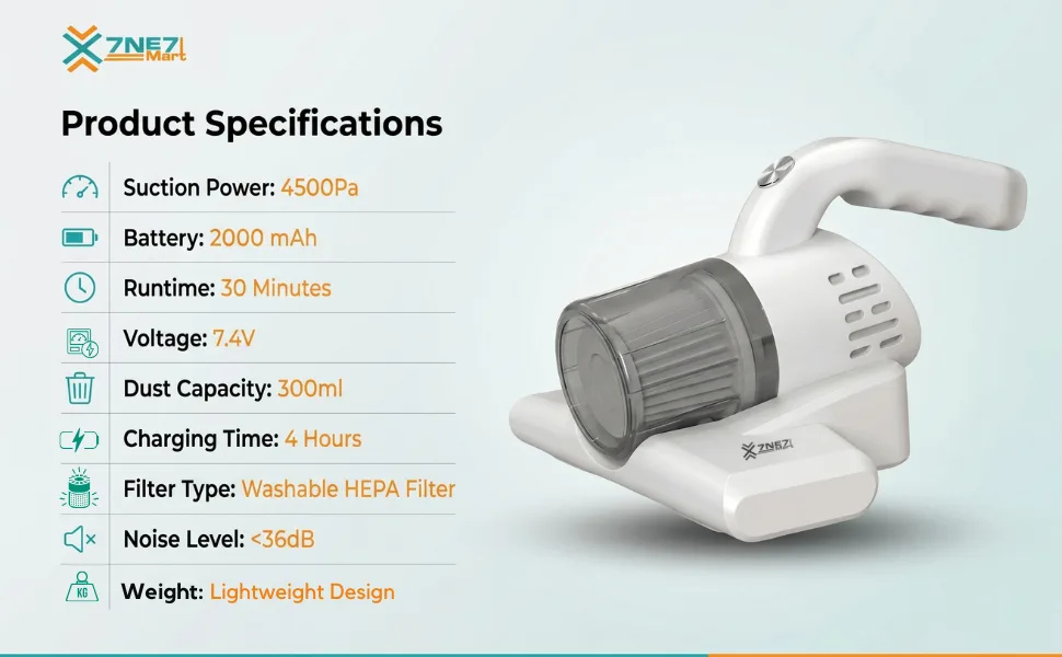 Cordless Vacuum Cleaner for Sofa & Bed | Vacuum Cleaning Machine Handheld | 2800Pa UV Dust Mite Cleaner | 2000mAh Rechargeable | Suitable for Bed, Sofa, Pillow & Other Fabric Surfaces (12/12)