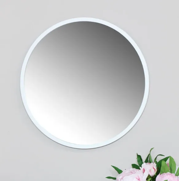 Round Wall Mirror with White Frame - Modern Minimalist Design